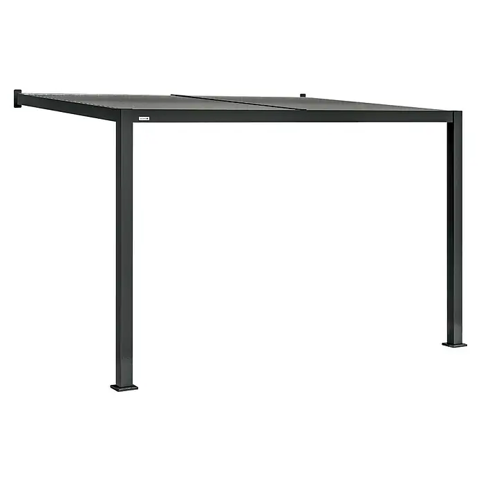 Sojag Terrassenüberdachung Hana - Metall, Schwarz, L x B x H: 305,3 x 399,4 x 270,1 cm - Dunkelgraue Metall-Pergola mit flachem Lamellendach für den Außenbereich.