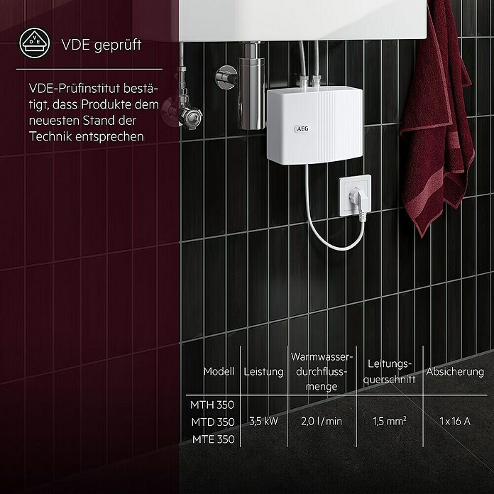 AEG Kleindurchlauferhitzer MTH350 (3.500 W, Durchflussmenge: 2 l/min)