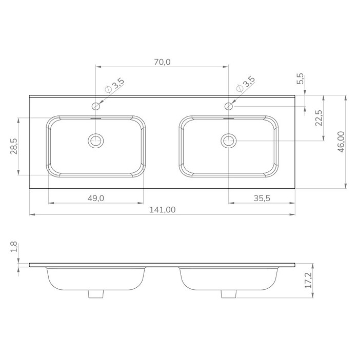 Lavabo doble Luz (140 x 46 cm, Con desbordamiento, Blanco) | BAUHAUS