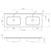 Lavabo doble Luz (140 x 46 cm, Con desbordamiento, Blanco) | BAUHAUS