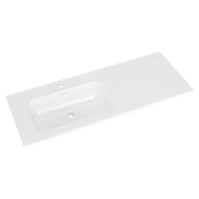 Lavabo Luz Izquierda - 120 x 46 cm, Con desbordamiento, Blanco - Encimera de baño blanca integrada con lavabo.