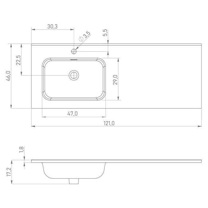Lavabo Luz Izquierda (120 x 46 cm, Con desbordamiento, Blanco) | BAUHAUS