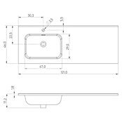 Lavabo Luz Izquierda (120 x 46 cm, Con desbordamiento, Blanco) | BAUHAUS