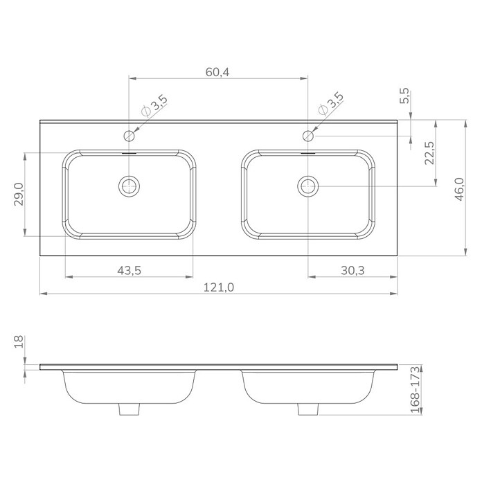 Lavabo doble Luz (120 x 46 cm, Con desbordamiento, Blanco) | BAUHAUS