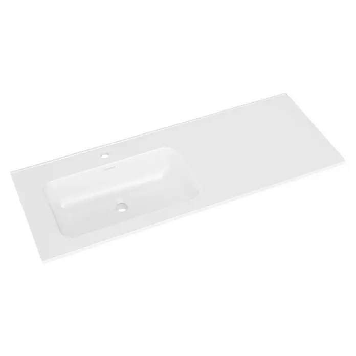 Lavabo Luz Izquierda - 100 x 46 cm, Con desbordamiento, Blanco - Encimera de baño blanca integrada con lavabo y orificios para grifería.