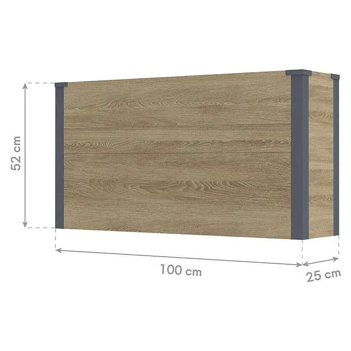 Westmann Pflanzkasten Talus L - Außenmaß (L x B x H): 100 x 25 x 52 cm, Metall, Braun - Rechteckiger Blumenkasten in Holzoptik mit dunkelgrauen Eckstützen, Maße 100x52x25 cm.