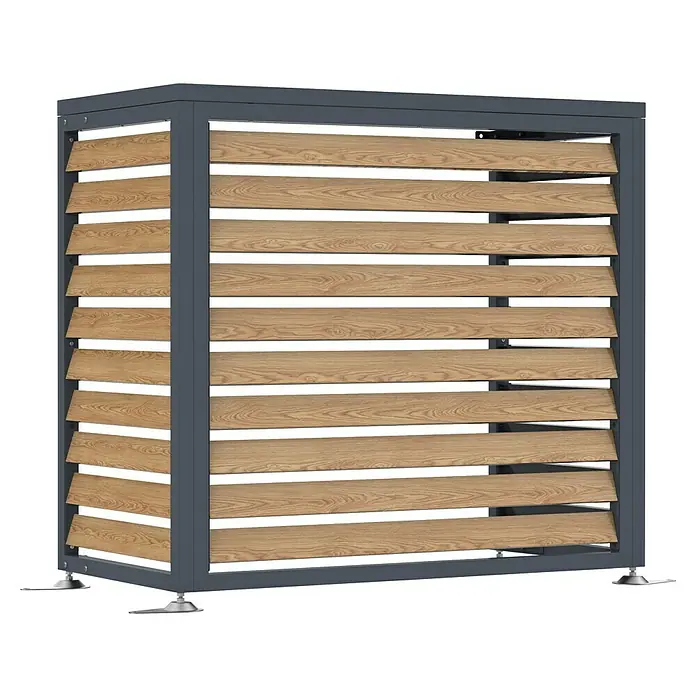 Westmann Verkleidung Boxa S - Ausführungseigenschaft: L 100 x B 56 x H 97 cm, Anthrazit mit Holzoptik - Outdoor-Lamellenverkleidung mit grauem Metallrahmen und hellen Holzlamellen, ideal zur Verkleidung von Geräten oder als Sichtschutz.