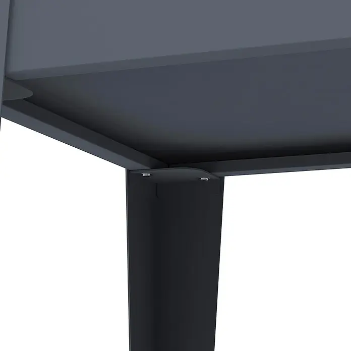 Westmann Hochbeet Mobila - 50 x 93 x 80 cm, Metall, Anthrazit - Unterseite eines dunkelgrauen Tisches oder Möbelstücks mit Bein und Verbindungsbeschlägen.