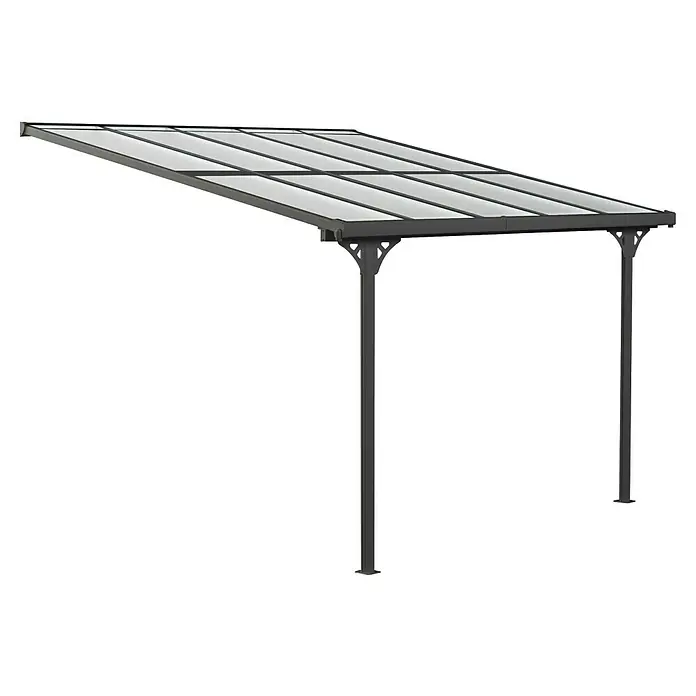 Westmann Terrassenüberdachung Bruce - L x B x H: 300 x 313 x 270 cm, Schwarz - Dunkelgraues Metall-Terrassendach mit lichtdurchlässigem Dach und zwei Stützpfosten.