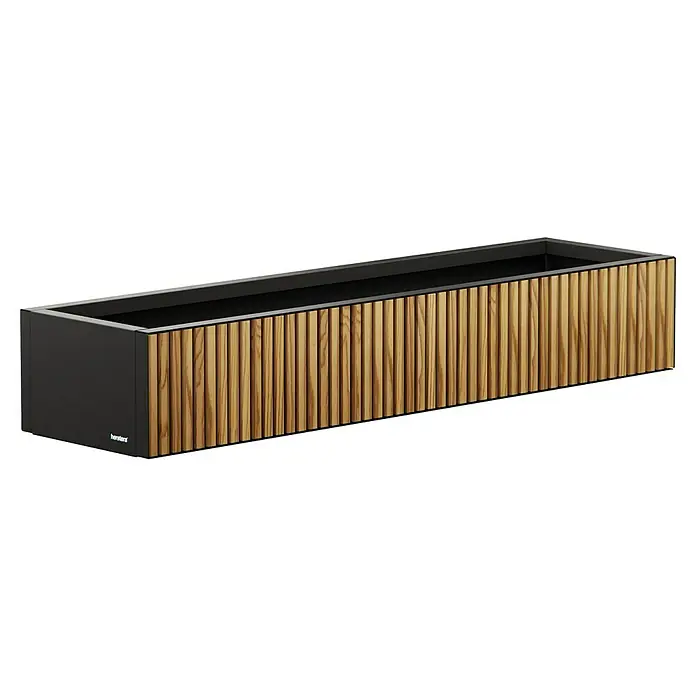 Herstera Garden Pflanzkasten Deco Planter - Außenmaß (L x B x H): 150 x 40 x 25 cm, Holz, Braun/Schwarz - Rechteckiger dunkelgrauer Pflanzkübel mit Lamellenfront aus Naturholz.
