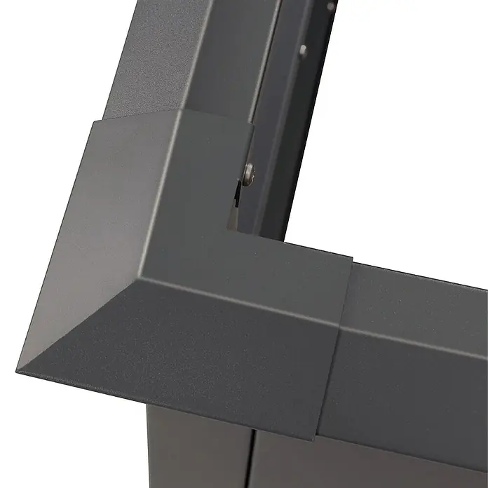 Westmann Hochbeet Primus Plus M mit Frühbeetaufsatz - 50 x 100 x 113 cm, Metall, Anthrazit - Dunkelgraues, texturiertes Metalleckverbindungsstück mit sichtbarer Schraube, das zwei Strukturelemente verbindet.