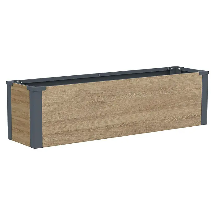 Westmann Pflanzkasten Talus M - Außenmaß (L x B x H): 100 x 25 x 27 cm, Metall, Braun - Rechteckiger Pflanzkasten mit heller Holzoptik und dunkelgrauem Metallrahmen.