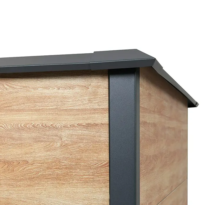 Westmann Hochbeet Primus Multi Plus M mit Frühbeetaufsatz - 50 x 100 x 113 cm, Metall, Braun/Anthrazit - Seitenansicht eines Schranks in Holzoptik mit dunkelgrauer Eckverkleidung.