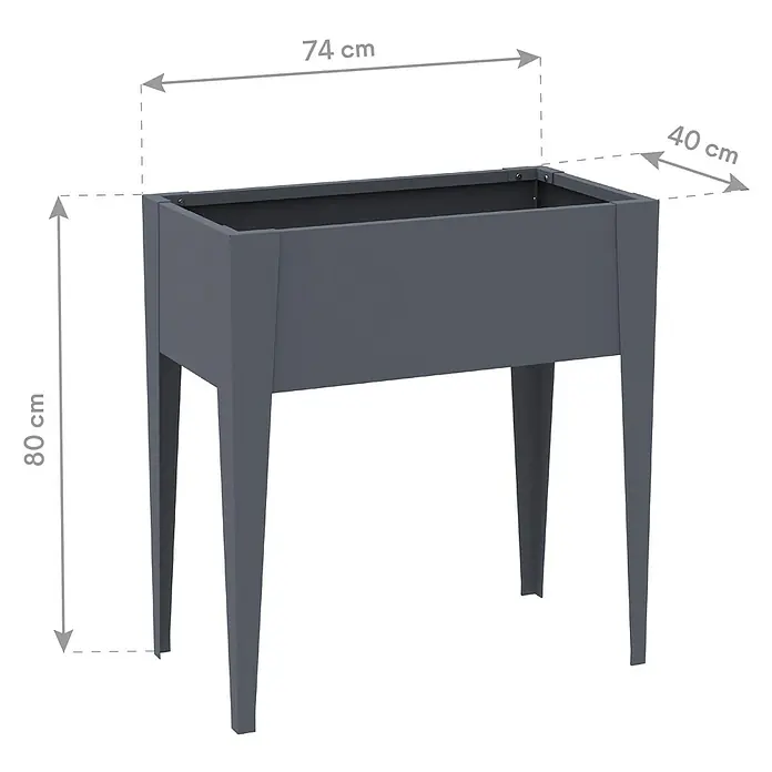 Westmann Hochbeet Vedura - 40 x 74 x 80 cm, Metall, Anthrazit - Dunkelgraues Hochbeet mit Beinen, 74 cm lang, 40 cm breit und 80 cm hoch.