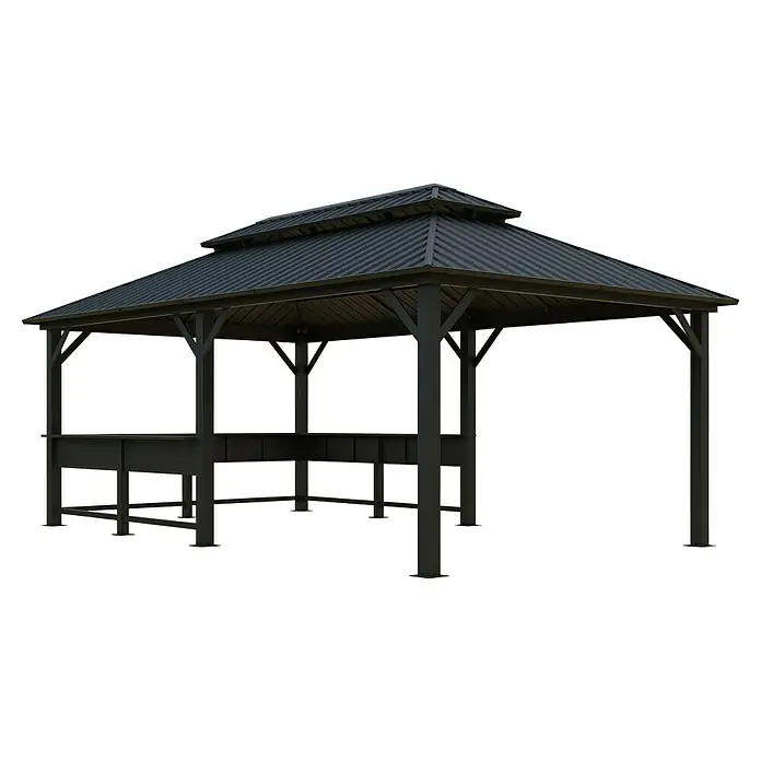 Sojag Standard-Pavillon Bondi 1220 - Schwarz, Metall, L x B x H: 598,7 x 363,8 x 307 cm - Schwarzer Metallpavillon mit doppelstufigem Dach und integrierter Theke.