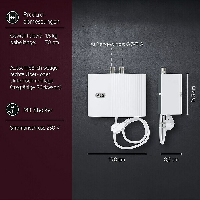 AEG Kleindurchlauferhitzer MTH350 (3.500 W, Durchflussmenge: 2 l/min)