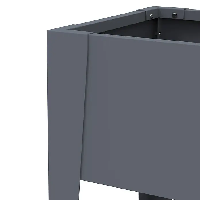 Westmann Hochbeet Mobila Plus - 50 x 118 x 80 cm, Metall, Anthrazit - Nahaufnahme einer dunkelgrauen Metall-Hochbeet-Ecke, zeigt robuste Konstruktion und sichtbare Befestigungen.