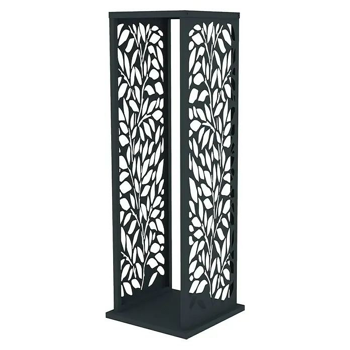Westmann Kaminholzregal - 37,5 x 37,5 x 112 cm, Stahl, Anthrazit, Luma Flow - Dunkelgrauer Metall-Dekosichtschutz mit komplexen lasergeschnittenen Blattmustern, ideal für Gartengestaltung oder Raumteilung.