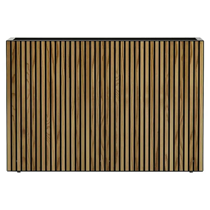 Herstera Garden Pflanzkasten Deco Planter - Außenmaß (L x B x H): 120 x 40 x 80 cm, Holz, Braun/Schwarz - Akustikpaneel aus hellem Holz mit vertikalen Lamellen auf dunklem Träger.