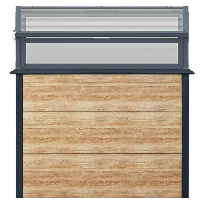 Westmann Hochbeet Primus Multi Plus M mit Frühbeetaufsatz - 50 x 100 x 113 cm, Metall, Braun/Anthrazit - Leichte Holzmaserung Theke mit dunkelgrauem Rahmen und transparenter Oberanzeige mit Ausgabeöffnung.