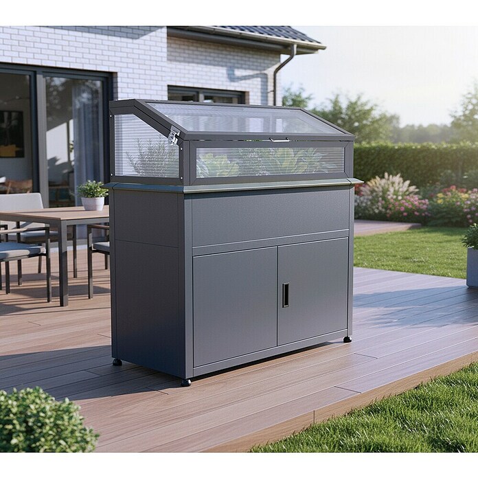 Westmann Hochbeet Plex Plus mit Frühbeetaufsatz (50 x 100 x 120 cm, Metall, Anthrazit) | BAUHAUS