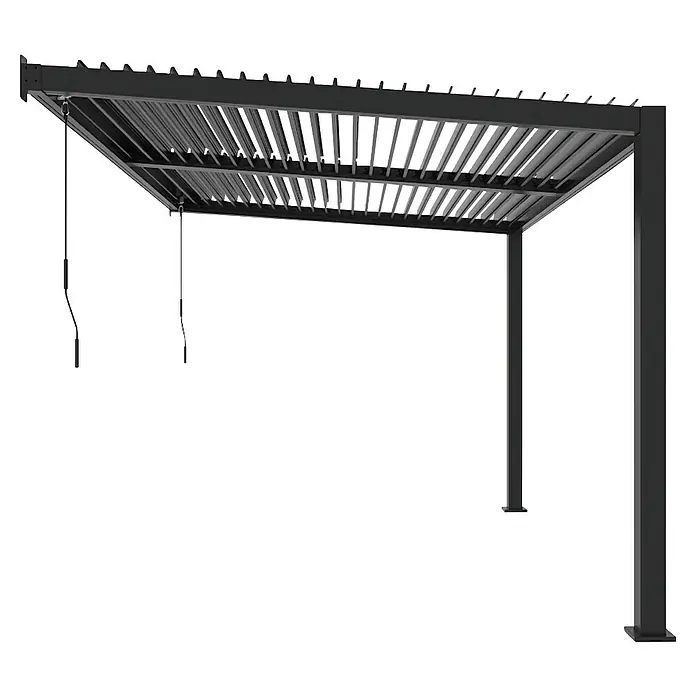 Sojag Terrassenüberdachung Hana - Metall, Schwarz, L x B x H: 305,3 x 399,4 x 270,1 cm - Schwarze Metallpergola mit verstellbarem Lamellendach und zwei Zugseilen.