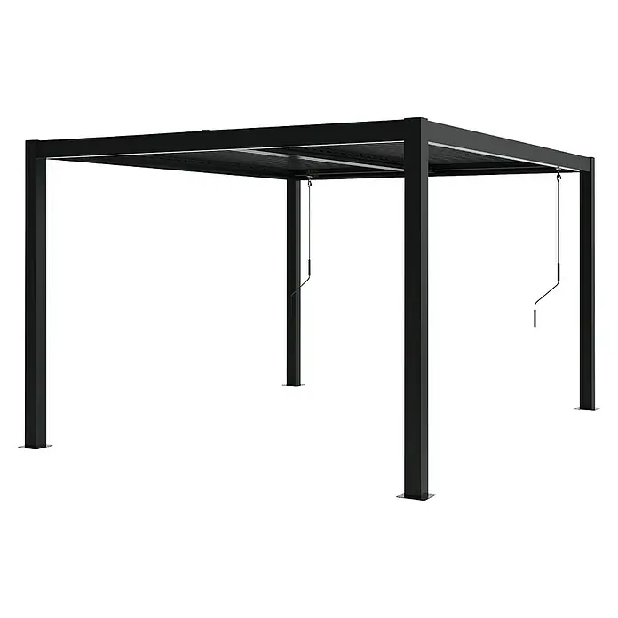 Sojag Standard-Pavillon Milo 1012 - B x H: 297,5 x 224,6 cm, Schwarz, Material Gestell: Stahl - Schwarze Metall-Pergola mit verstellbarem Lamellendach.