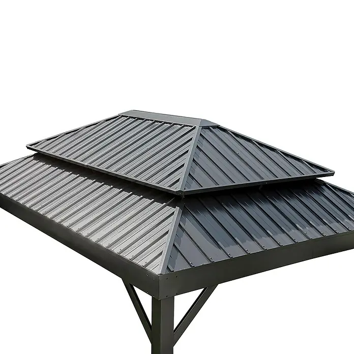 Sojag Standard-Pavillon London 1014 - L x B x H: 424,3 x 299,3 x 310 cm, Aluminium, Schwarz - Dunkelgraues, zweistufiges Wellblech-Metallpavillondach.
