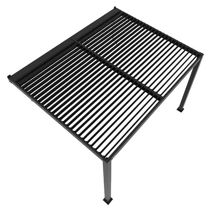 Sojag Terrassenüberdachung Hana - Metall, Schwarz, L x B x H: 305,3 x 399,4 x 270,1 cm - Schwarze Metallpergola mit Lamellendach und zwei sichtbaren Stützpfosten.