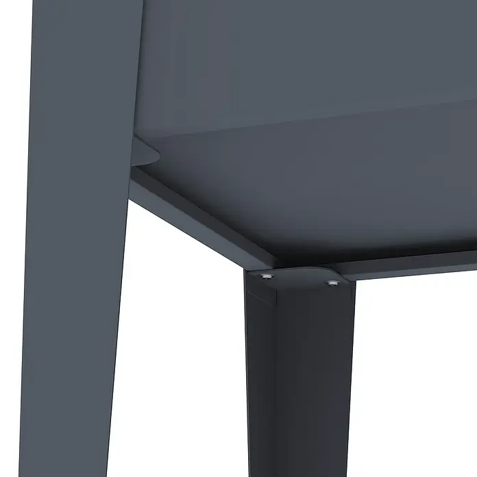 Westmann Hochbeet Vedura - 30 x 100 x 80 cm, Metall, Anthrazit - Unteransicht einer anthrazitfarbenen Metallstruktur, die ein mit einer Schraube befestigtes Bein zeigt.