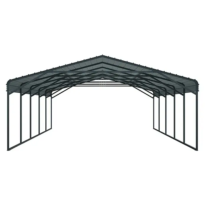 Westmann Carport Carport Kopenhagen L - Außenmaß inkl. Dachüberstand (B x T): 7,91 x 5,97 m, Doppelcarport, Grau - Metall-Carport mit grauem Wellblechdach und dunkelgrauem Rahmen zum Fahrzeugschutz.