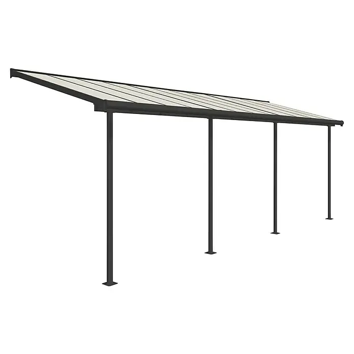 Palram – Canopia Terrassenüberdachung - B x T: 670,5 x 228 cm - Dunkelgrauer Metall-Carport mit lichtdurchlässigem Dach, auf vier Pfosten, spendet Schatten und Schutz.