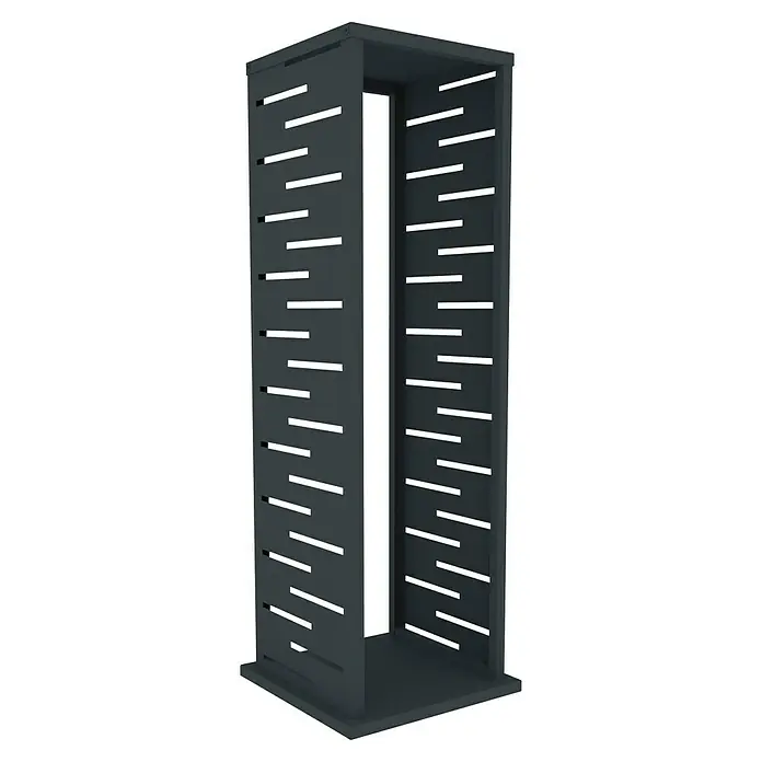 Westmann Kaminholzregal - 37,5 x 37,5 x 112 cm, Stahl, Anthrazit, Luma Grid - Dunkelgraue Metallpergola mit dekorativen horizontalen Lamellenausschnitten.