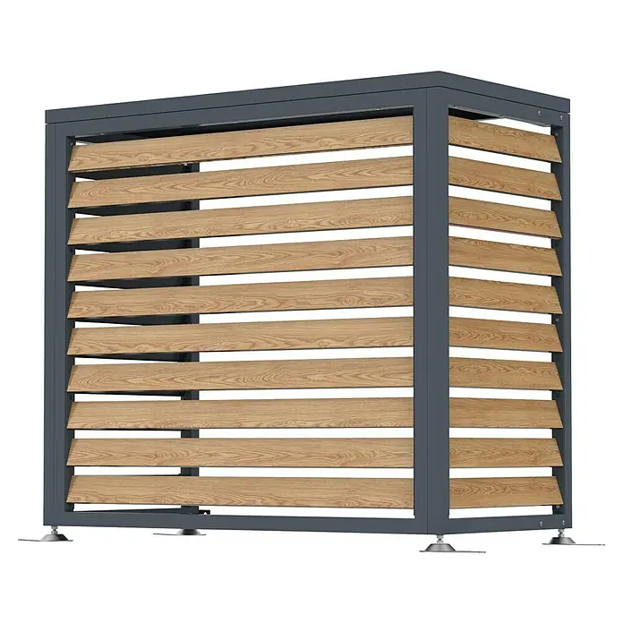 Westmann Verkleidung Boxa S - Ausführungseigenschaft: L 100 x B 56 x H 97 cm, Anthrazit mit Holzoptik - Outdoor-Verkleidung mit dunkelgrauem Metallrahmen und Seiten aus hellen Holzlamellen.