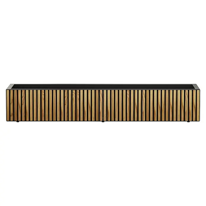 Herstera Garden Pflanzkasten Deco Planter - Außenmaß (L x B x H): 150 x 40 x 25 cm, Holz, Braun/Schwarz - Rechteckiger Pflanzkübel mit schwarzem Rand und vertikalen Holzleisten.