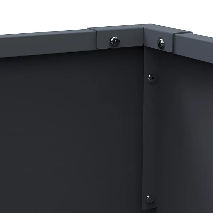 Westmann Hochbeet Mobila Plus - 50 x 118 x 80 cm, Metall, Anthrazit - Ecke eines dunkelgrauen Metallrahmens, verbunden mit silberfarbenen Befestigungen mit Sternantrieb.