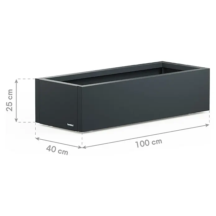 Herstera Garden Pflanzkasten Cube - Außenmaß (L x B x H): 100 x 40 x 25 cm, Metall, Anthrazit - Rechteckiger Pflanzkübel in Anthrazit, 100x40x25 cm. Robust und geräumig für Pflanzen.