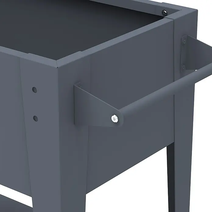 Westmann Hochbeet Mobila - 50 x 93 x 80 cm, Metall, Anthrazit - Dunkelgraues Metall-Pflanzgefäß oder Rollwagen mit seitlichen Griffen und sichtbaren silbernen Befestigungen.