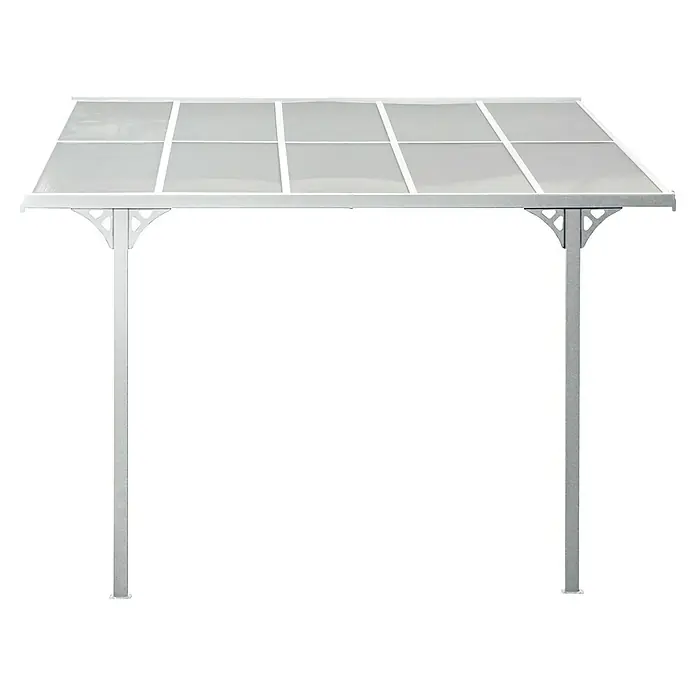Westmann Terrassenüberdachung Bruce - Metall, Weiß, L x B x H: 300 x 313 x 270 mm - Grauer Metall-Carport mit lichtdurchlässigen Dachpaneelen, auf zwei Pfosten gestützt.