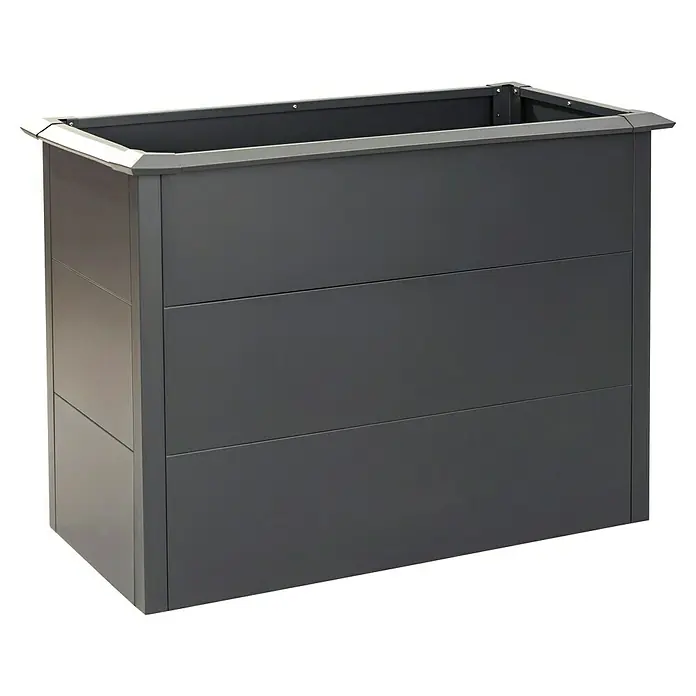 Westmann Hochbeet Primus Plus M mit Frühbeetaufsatz - 50 x 100 x 113 cm, Metall, Anthrazit - Rechteckiger dunkelgrauer Metallpflanzkübel mit horizontalen Paneeldetails und hellem Oberrand.