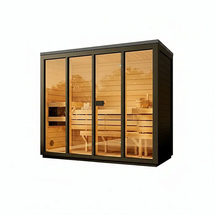 FinnTherm Saunahaus Kuuma L black - Elektroofen, L x B x H: 111 x 242 x 213 cm