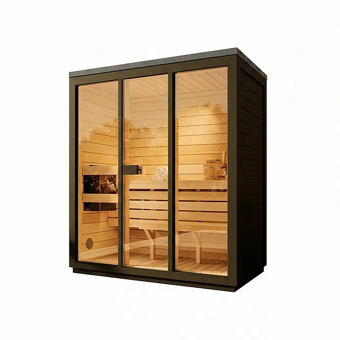 FinnTherm Saunahaus Kuuma M black - Elektroofen, L x B x H: 111 x 199 x 213 cm