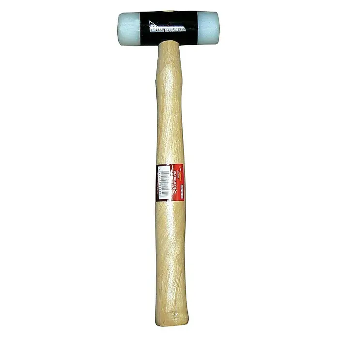 Martillo blando con mango de madera - Largo: 30 cm, Plástico - Mazo de nailon con mango de madera. Una herramienta versátil para trabajos precisos sin dañar las superficies.