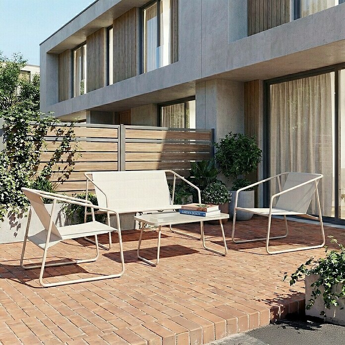 Conjunto de muebles Kateli (4 pzs., Acero/Textiline, Beige) | BAUHAUS