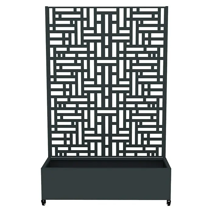 Westmann Pflanzkasten mit Rankgitter Dekora 3 - Außenmaß (L x B x H): 120 x 42,5 x 187 cm, Stahl, Anthrazit - Dunkelgrauer Pflanzkübel mit geometrischem Sichtschutz, auf Rollen.