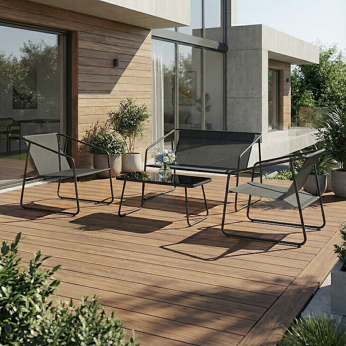 Conjunto de muebles Kateli (4 pzs., Acero/Textiline, Antracita) | BAUHAUS
