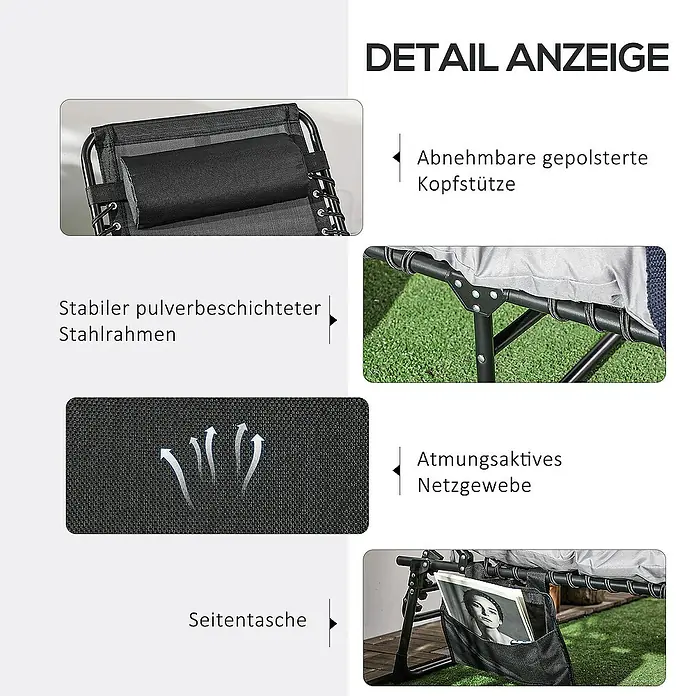 Outsunny Gartenliege - Hellgrau, Stahl