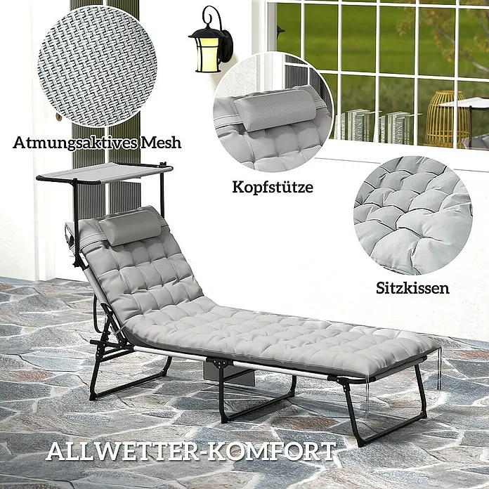 Outsunny Gartenliege - Hellgrau, Stahl