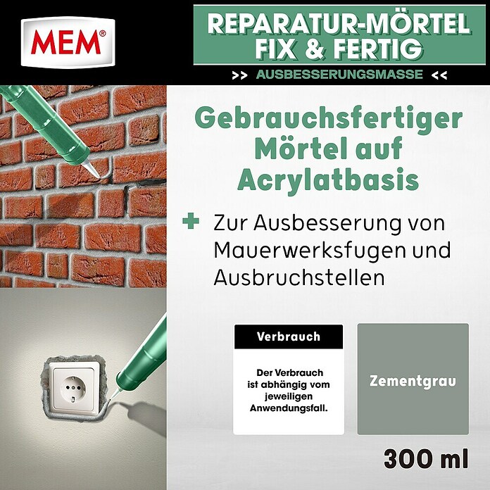 MEM Reparaturmörtel (Zementgrau, 300 ml)