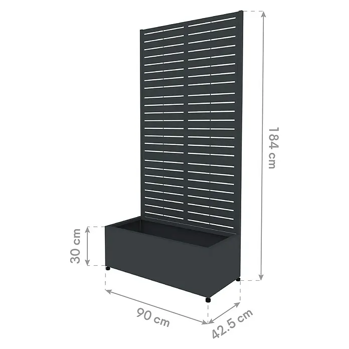 Westmann Pflanzkasten mit Rankgitter Dekora 1 - Außenmaß (L x B x H): 90 x 42,5 x 184 cm, Stahl, Anthrazit - Dunkelgrauer Pflanzkasten mit integriertem Lamellen-Sichtschutz, 184x90x42,5 cm.